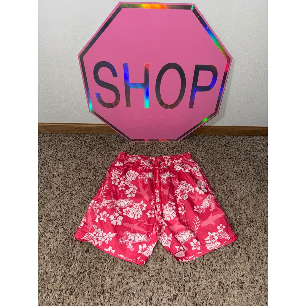 US‎ APPAREL Mens Pink Turtle Floral Swim Trunks Shorts Size M